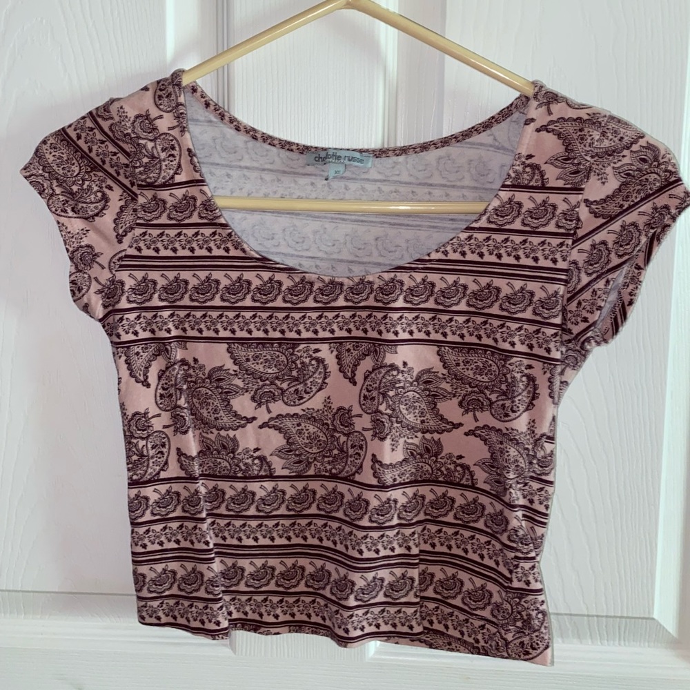 Charlotte Russe Pink and Purple Patterned Crop Top